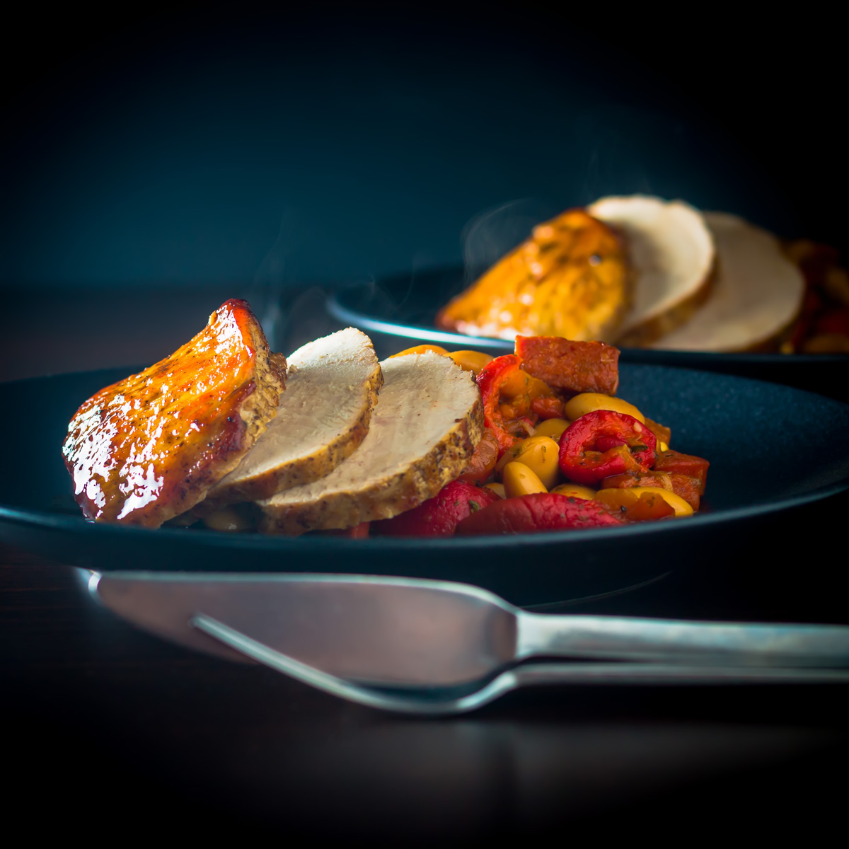 Honey Roast Pork Loin with Chorizo and Red Pepper