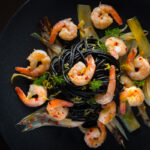 Squid Ink Spaghetti with Shrimp and Fennel