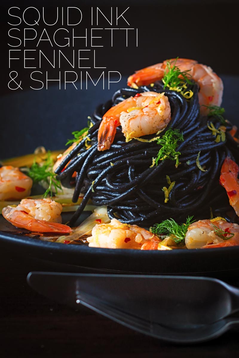 Squid Ink Pasta with Prawns Fennel & Chilli | Krumpli