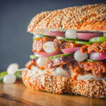 This BBQ Pork Sandwich is cooked in the InstantPot and then flashed under a grill, the served on a ciabatta style loaf with lots of pickles.