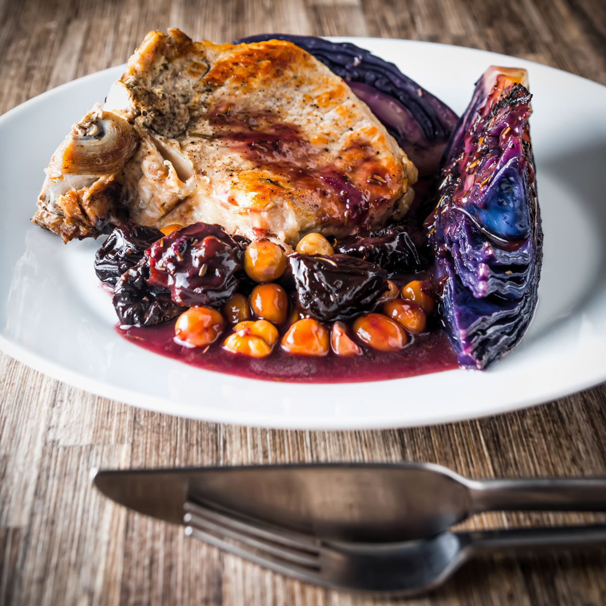 Getting one pot meals in a pressure cooker right can be a challenge and this InstantPot Pork Chop with Red Cabbage and Prunes recipe is all right and some!