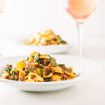 Pork Ragu that tastes like it has been slow cooked for 24 hours in an hour or so thanks to the InstantPot served with hearty Orecchiette Pasta.