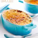 Tall image of an instant pot rice pudding cooked in a blue pot with a white background