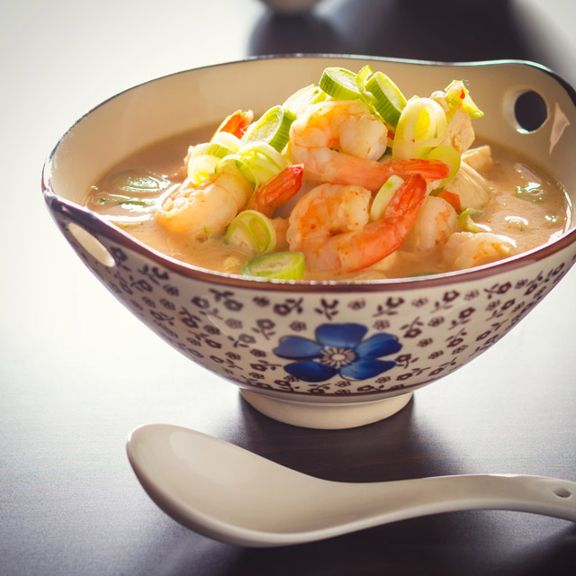 Quick Asian Chicken and Shrimp Soup My love of soup knows no bounds and this wee chicken and shrimp soup is loaded with my favourite Asian flavours and is hot, sweet, sour and salty.