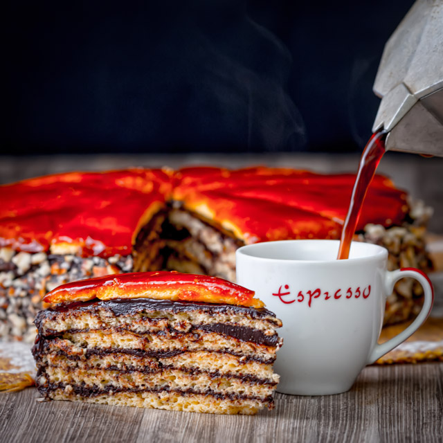 The Dobos Torte named after its creator József Dobos is a cake of legendary status in Hungary with its 6 layers, chocolate butter cream frosting and caramel topping