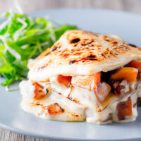 My Balsamic Pumpkin Lasagne evolved from an experimental pumpkin and sage dish, but the cheese sauce and pasta are perfect foils for the earthy pumpkin.