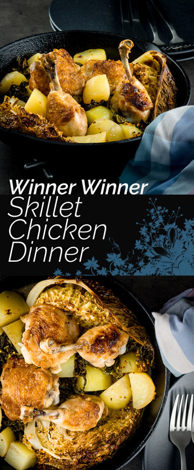 This skillet chicken dinner remind me of my childhood so much, chicken, potatoes and cabbage were always omnipresent whilst I was growing up!