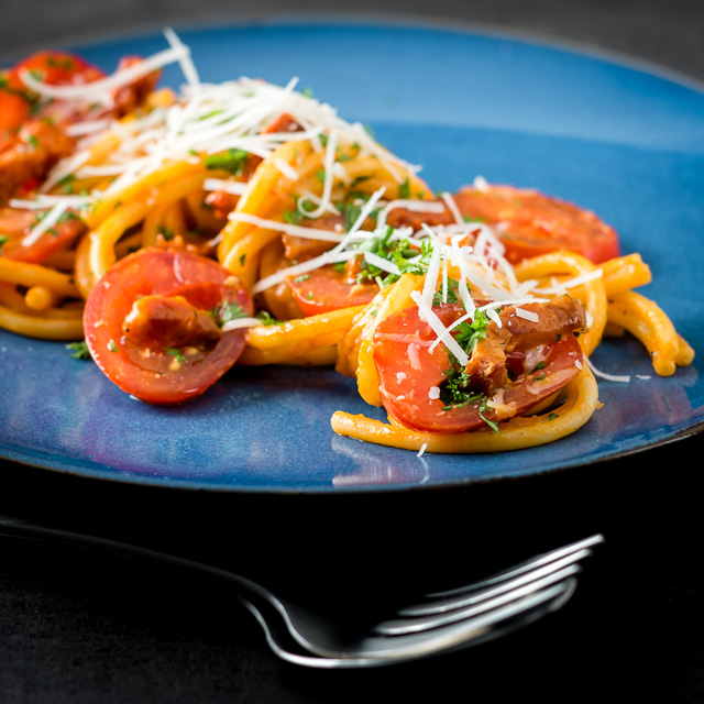 Bucatini all'Amatriciana Krumpli