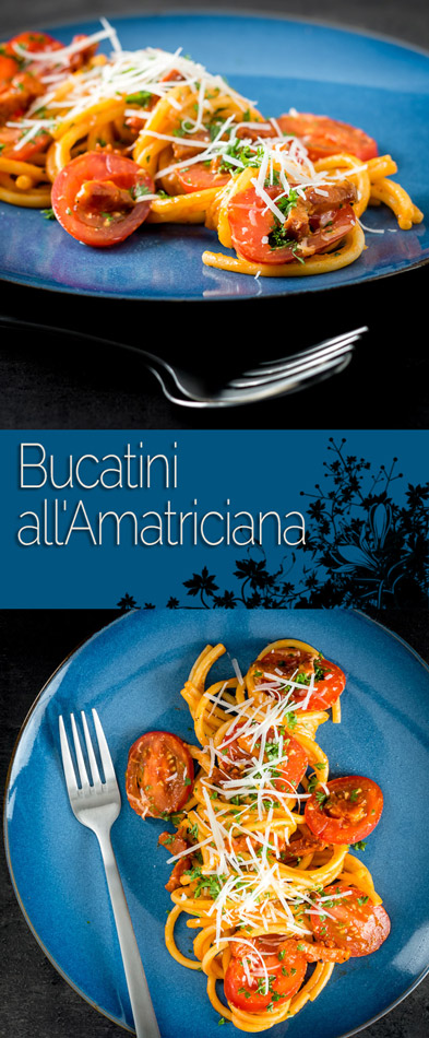My version of Bucatini all'Amatriciana the classic simple pasta recipe from the Lazio region of Italy, not strictly authentic but it follows the main theme.