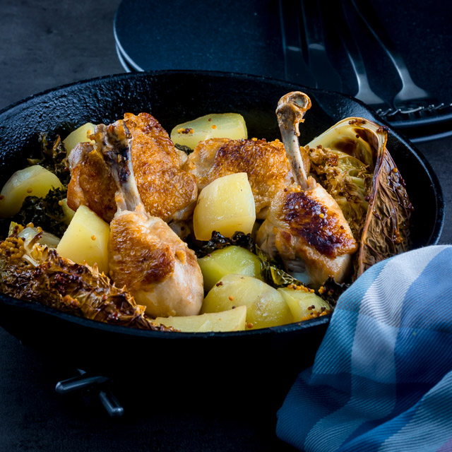 Winner Winner Skillet Chicken Dinner This skillet chicken dinner remind me of my childhood so much, chicken, potatoes and cabbage were always omnipresent whilst I was growing up!