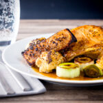 Any pork chops are great but these maple syrup and mustard glazed pork chops are good to the power of maple syrup and mustard and that is before we even get to the Cauliflower and Leeks!