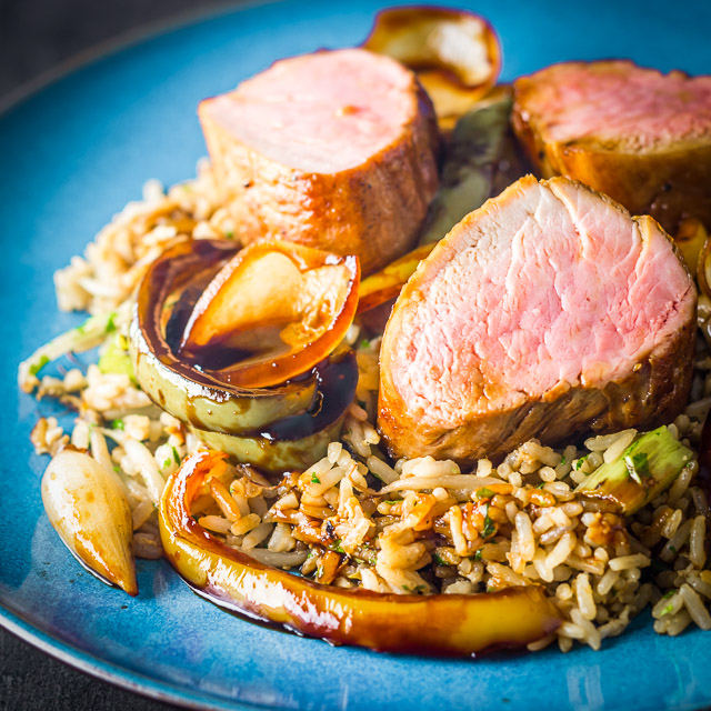 Sweet and Sour Roast Pork Tenderloin With Egg Fried Rice Roast pork tenderloin offers the perfect way to change up what is typically a sweet and sour stir fry dish, the pork is so tender and soft and needs just 15 minutes in the oven!