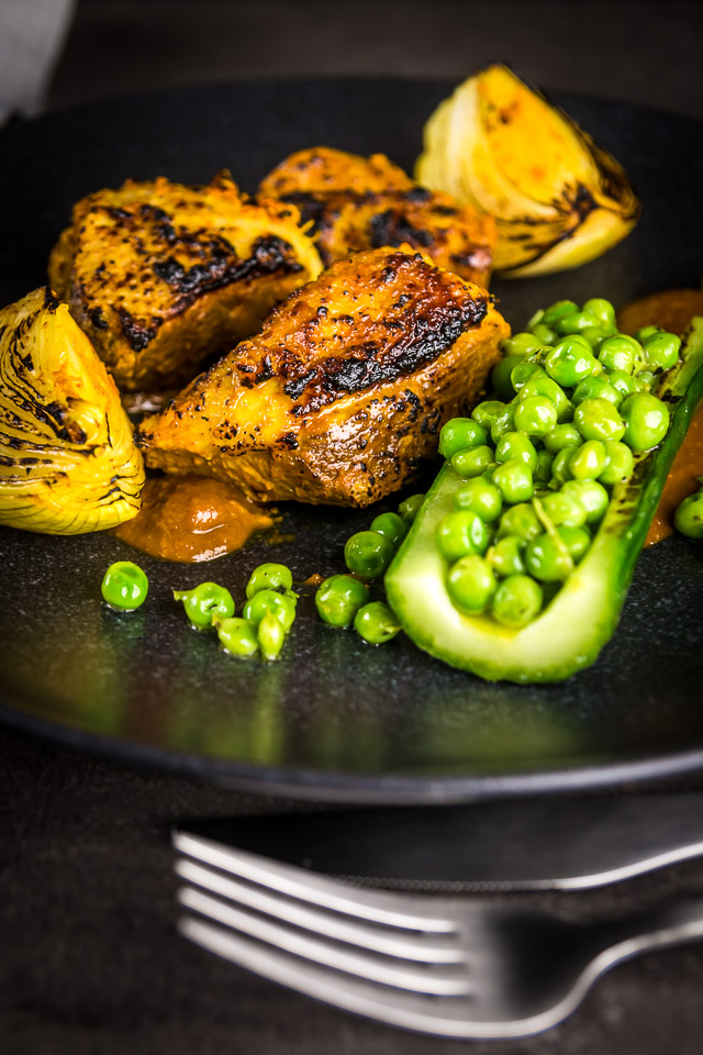 Duck Tikka Masala With Seared Cucumber and Peas Tikka Masala goes fancy with this Duck Tikka Masala beautifully grilled with a tamarind and honey sauce, cucumber and peas!