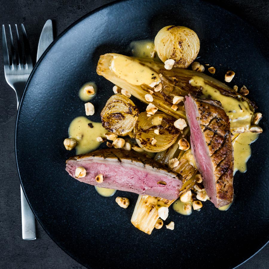 Pan Fried Duck Breast with Braised Endive and Anchovy Sauce This perfectly pan fried duck breast utilises the cold pan method and is bundled with some gloriously braised endive and a sexy anchovy sauce.