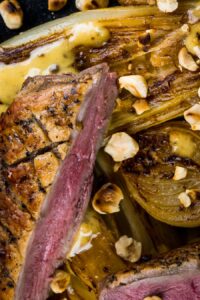 This perfectly pan fried duck breast utilises the cold pan method and is bundled with some gloriously braised endive and a sexy anchovy sauce.