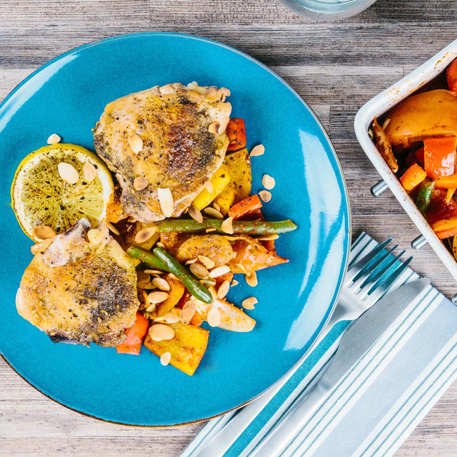Spiced Baked Bell Pepper Chicken This spiced baked bell pepper chicken is so easy it hurts and is packed with North African and Persian flavours providing a ray of winter sunshine!