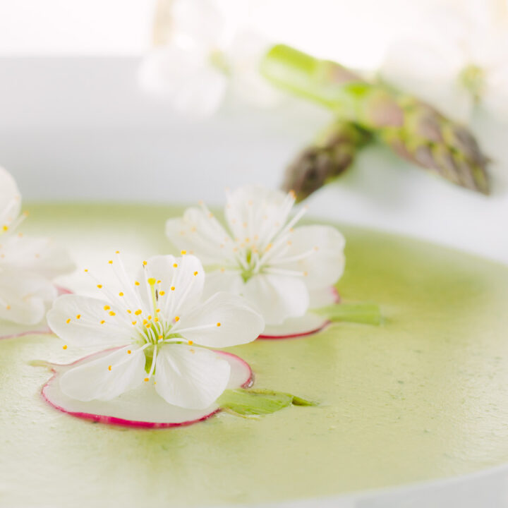 Asparagus Soup may seem a little indulgent but this cream of asparagus soup is a beautifully spring like dish with a surprising and tasty garnish.