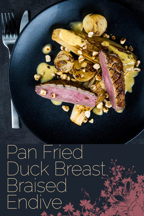 This perfectly pan fried duck breast utilises the cold pan method and is bundled with some gloriously braised endive and a sexy anchovy sauce.