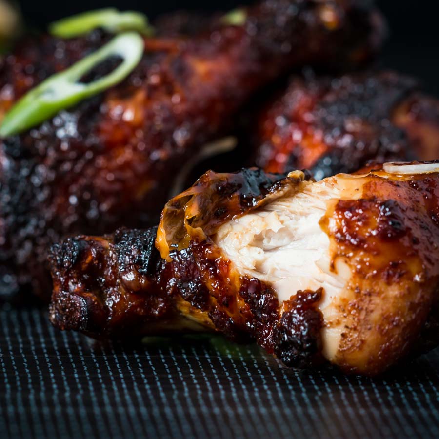 Sticky Chicken Drumsticks Finger Licking Sticky Chicken Drumsticks coated with a rich and dark glaze heavy with chili, perfect from the oven but would work equally well on a BBQ!