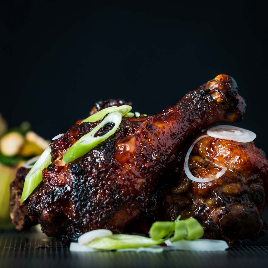 Sticky Chicken Drumsticks Finger Licking Sticky Chicken Drumsticks coated with a rich and dark glaze heavy with chili, perfect from the oven but would work equally well on a BBQ!