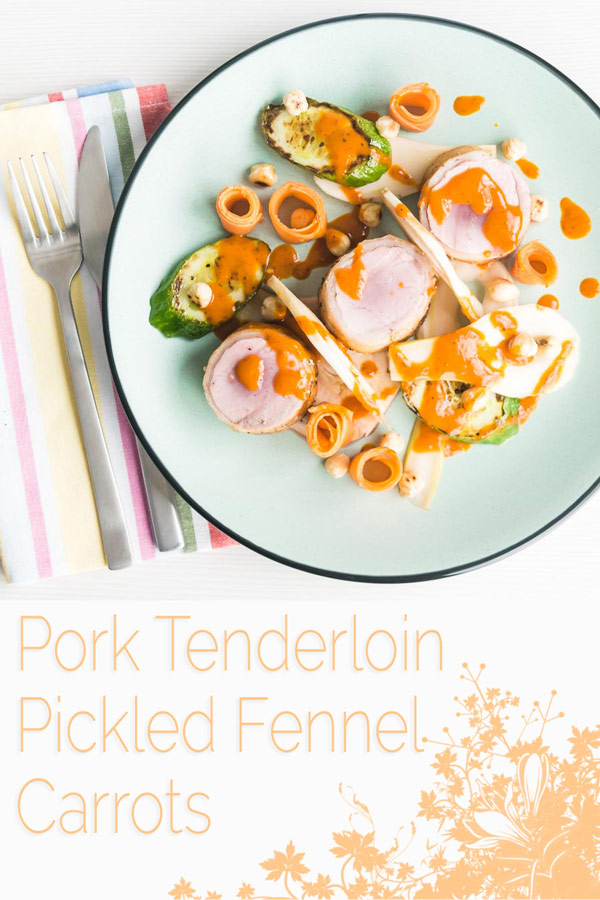 This Pork Tenderloin with Pickled Fennel and Carrots recipe comes with a spicy harissa dressing and is the perfect spring/summer salad that's very un-salad like! #salad #pork #porktednerloin #summerfood #harissa #spicy #recipe #recipeoftheday #recipeideas