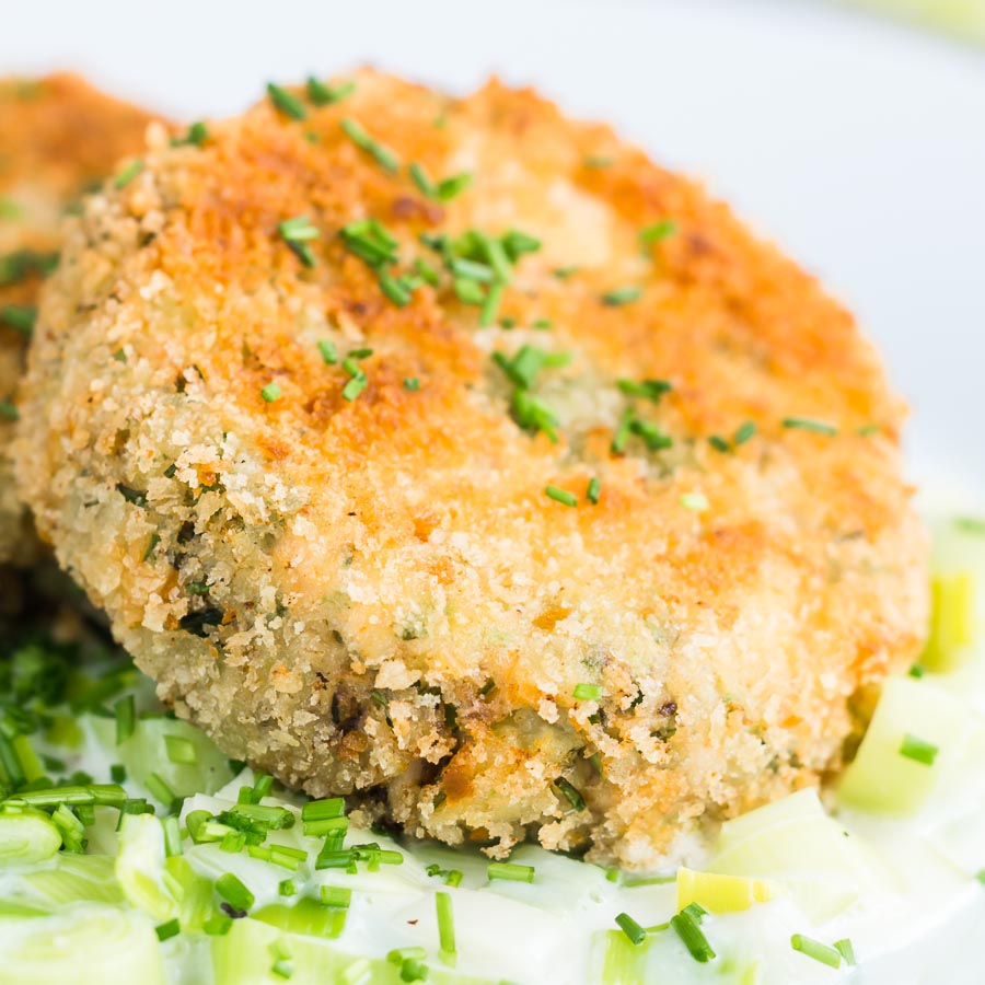 Sardine and Salmon Fish Cakes With Creamed Leeks Krumpli