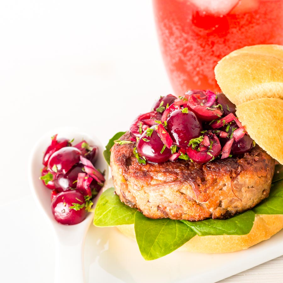 Shredded Duck Burger with Cherry Salsa You all know by now I have favourite "couples" when it comes to food, this cherry and duck burger is built on the back of one of may favourite "couples".