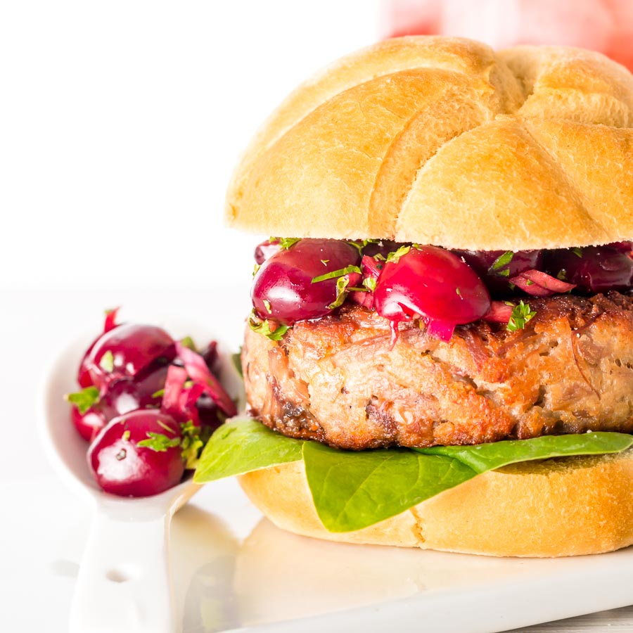 Shredded Duck Burger with Cherry Salsa You all know by now I have favourite "couples" when it comes to food, this cherry and duck burger is built on the back of one of may favourite "couples".