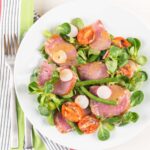 This wonderfully filling salad utilises a much underused product, smoked pork loin, wonderfully tender, smokey and perfect along side the honey and mustard dressing.