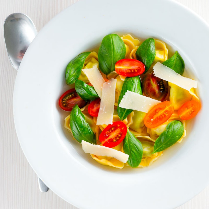 Tomato Consomme with Tortellini Krumpli