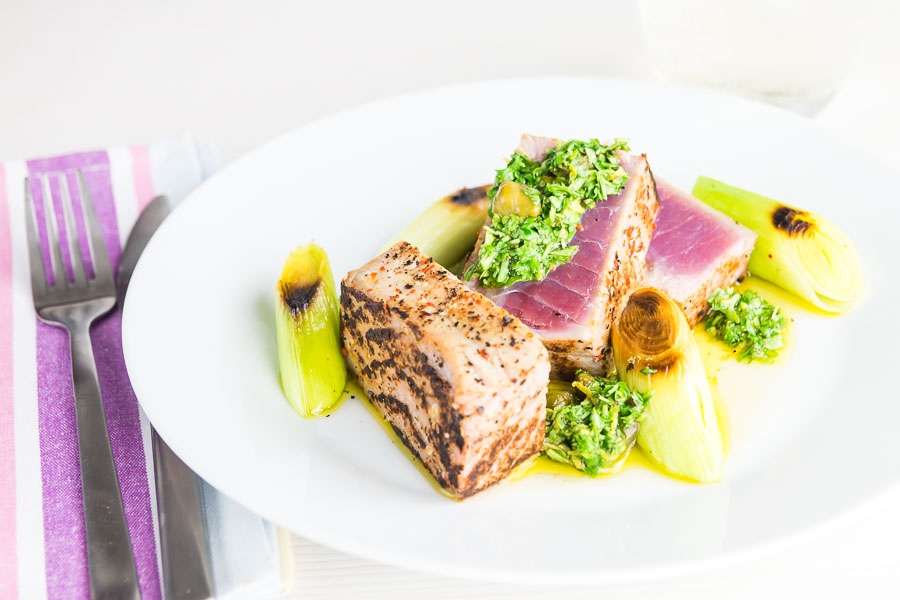Tuna Steak With Lemon Caper Sauce This vibrant and zingy lemon caper sauce is the perfect accompaniment to this quickly seared tuna steak deliberately cooked very rare and just warmed in the centre!