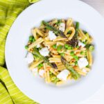 This Casarecce Pasta is a pasta recipe loaded with the flavours of spring, the sweetness of peas and asparagus are offset by light and salty feta cheese. Of course there is a splash of chili and lemon too!