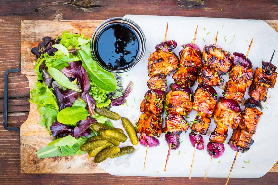 BBQ Pineapple Chicken Kebabs These pineapple chicken kebabs are simple BBQ fodder and are loaded with the sweet and sour flavours more commonly associated with a Chinese Takeaway!