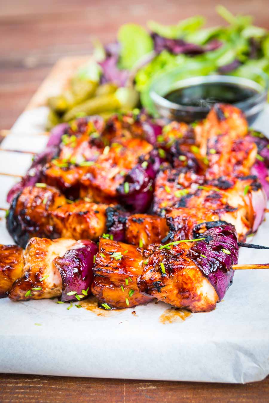 BBQ Pineapple Chicken Kebabs These pineapple chicken kebabs are simple BBQ fodder and are loaded with the sweet and sour flavours more commonly associated with a Chinese Takeaway!