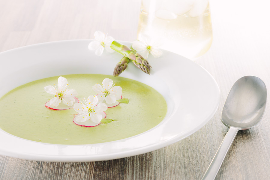 Asparagus Soup may seem a little indulgent but this cream of asparagus soup is a beautifully spring like dish with a surprising and tasty garnish.