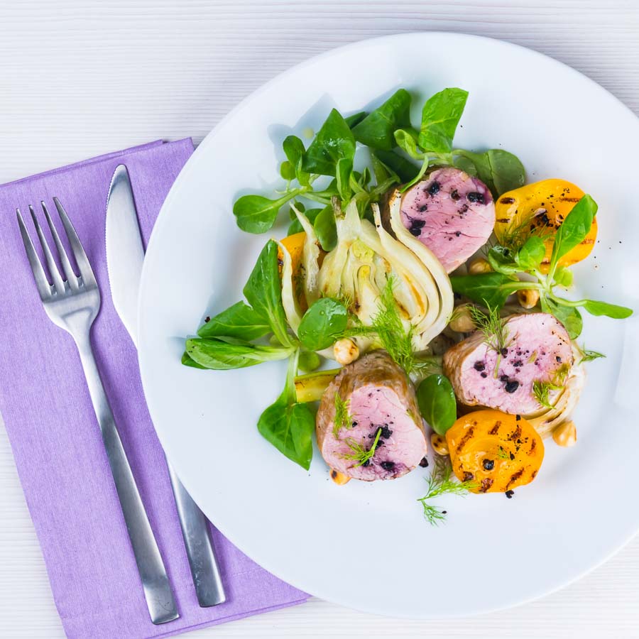 Roast Pork Tenderloin with Apricots and Fennel Roast pork tenderloin is the perfect 'quick cook' piece of meat, beautifully tender when cooked pink and served here with gin braised fennel and seared apricots.