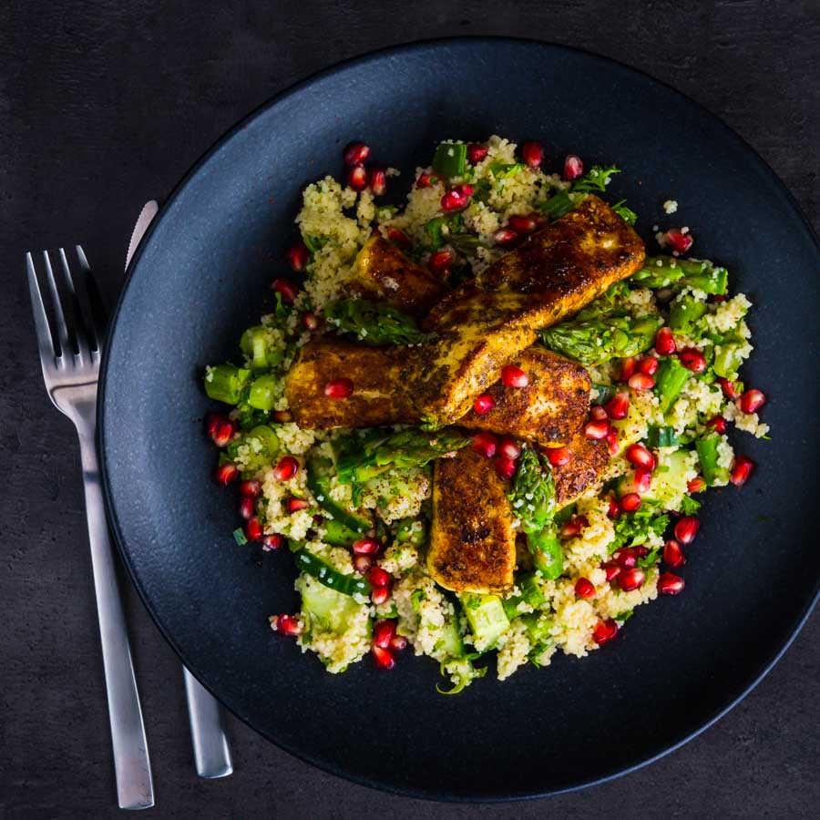 Zaatar Halloumi Cheese With Couscous This Zaatar Halloumi Cheese With Cous Cous combines zaatar marinated and sautéd halloumi cheese with a fresh spring like couscous salad!
