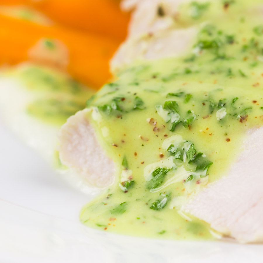 Poached Chicken Breast With Carrot and Fennel A poached chicken breast is a light way of creating a fab light summer meal, this comes with a kohlrabi puree, carrots, fennel and a mustard sauce.
