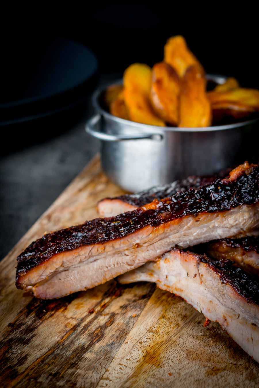 What could possibly be wrong about sticky slow roasted bbq ribs served with a roasted onion BBQ style dipping sauce and not a BBQ in sight.