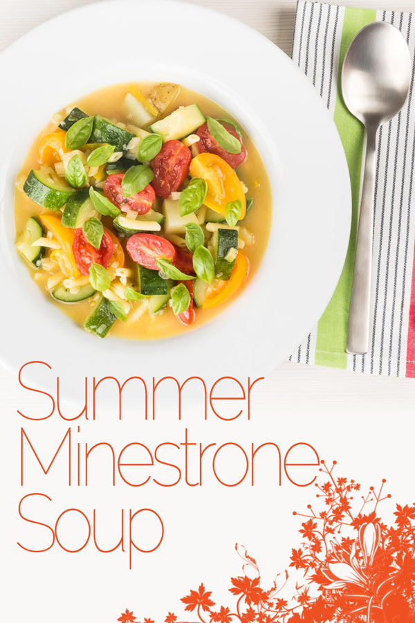 Soup is not just for winter this summer minestrone soup is a simple celebration of fresh and bright summer produce and is a great summer meal! #soup #vegetarian #vegetarianrecipes #tomato #zuccini #courgette #summerfood #recipe #recipeoftheday #recipeideas