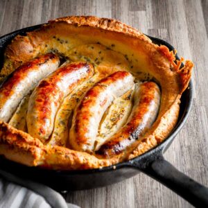 Toad in the Hole is about as British as can be, sausages in a Yorkshire pudding batter and baked to perfection, forget Sunday Lunches this is quintessentially British!