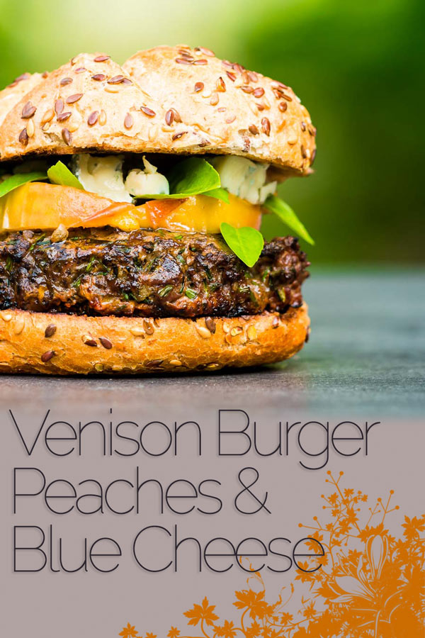 You can't beat a good grilled burger, but there is life beyond beef. This venison burger is topped with gin cooked peaches and blue cheese! #burger #burgerrecipes #bbqrecipes #grillingrecipes #venisonrecipes #recipeoftheday #recipeideas