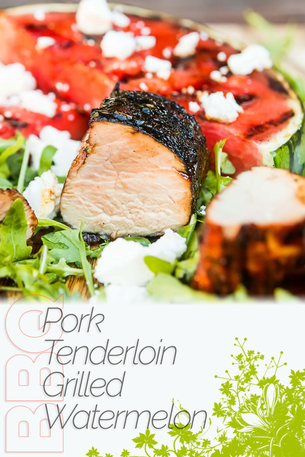 Grilled watermelon is the perfect side for this spicy glazed BBQ pork tenderloin, add a little salty feta cheese and peppery rocket and up your BBQ game! #grillparty #grilledpork #porkternderloinrecipes #porkrecipes #bbqrecipes #recipe #recipeiideas #recipeoftheday