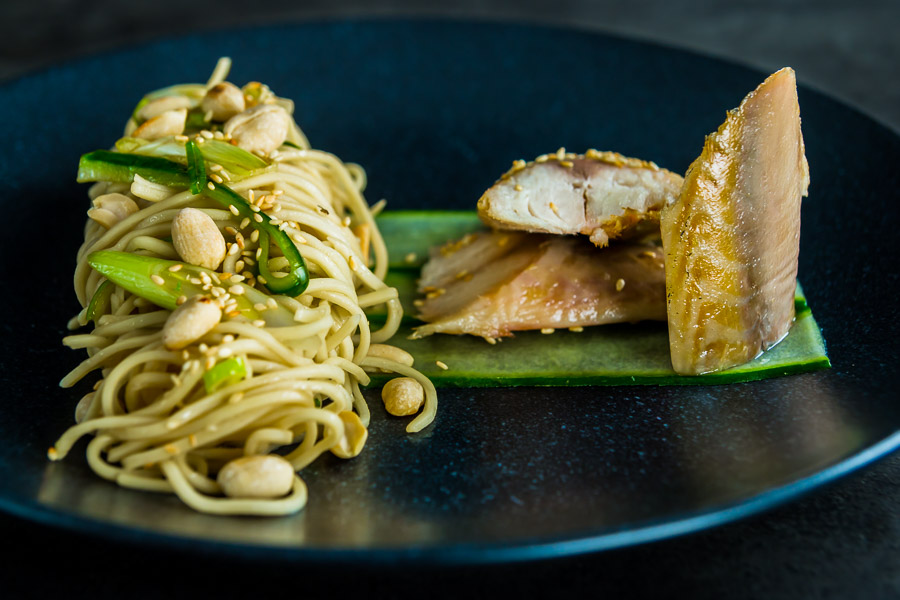 Asian Smoked Mackerel Noodle Salad Smoked mackerel is one of my favourite ingredients and here it is joined by a glorious asian noodle salad with 'pickled' cucumbers, crunchy nuts and sesasme
