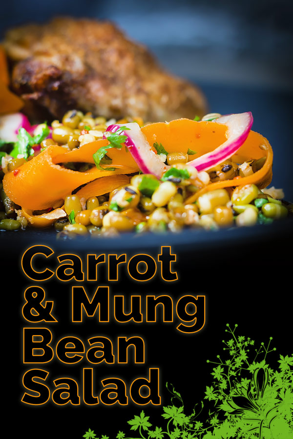 This carrot and mung bean salad is bright and vibrant with the Indian Influenced pickled carrots and served with some simply roasted garam masala chicken thighs #salad #chickensalad #indiansalad #recipe #recipeideas #recipeoftheday #chickenthighrecipes #chickenthighs