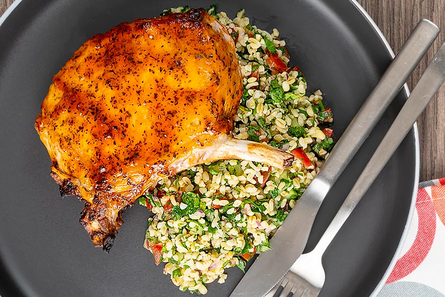 Harissa Roast Pork Chops With Pearl Couscous