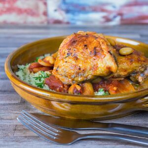 This simple Chicken Tagine recipe makes the most of the great flavour of chicken thighs and features dried apricots and almonds!