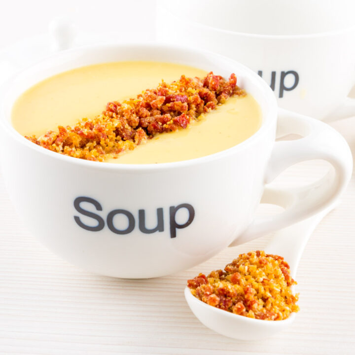 A Cream of Celeriac Soup as a perfect winter staple, packing loads of almost nutty 'celery' flavour and silky smooth with a fun crunchy topping.