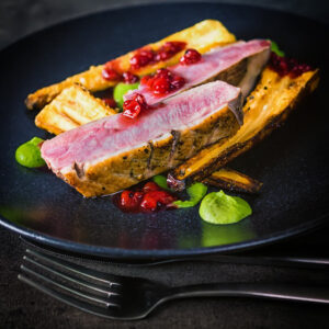 This pan fried duck breast is cooked using the cold pan method and is joined by honey roast parsnip, broccoli puree and a red currant sauce to form the perfect date night dinner!