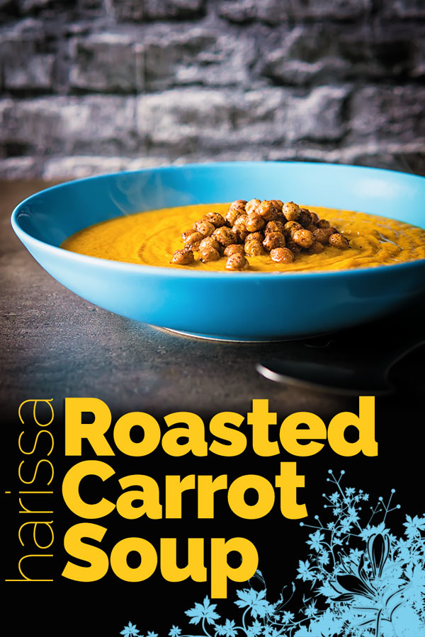 This easy vegan roasted carrot soup is loaded with wonderfully spicy North African flavours and is topped with crispy sumac coated chickpeas! #spiuprecipes #vegansouprecipes #vegetariansouprecipes #vegetarianrecipes #recipeideas #recipeoftheweek #recipe
